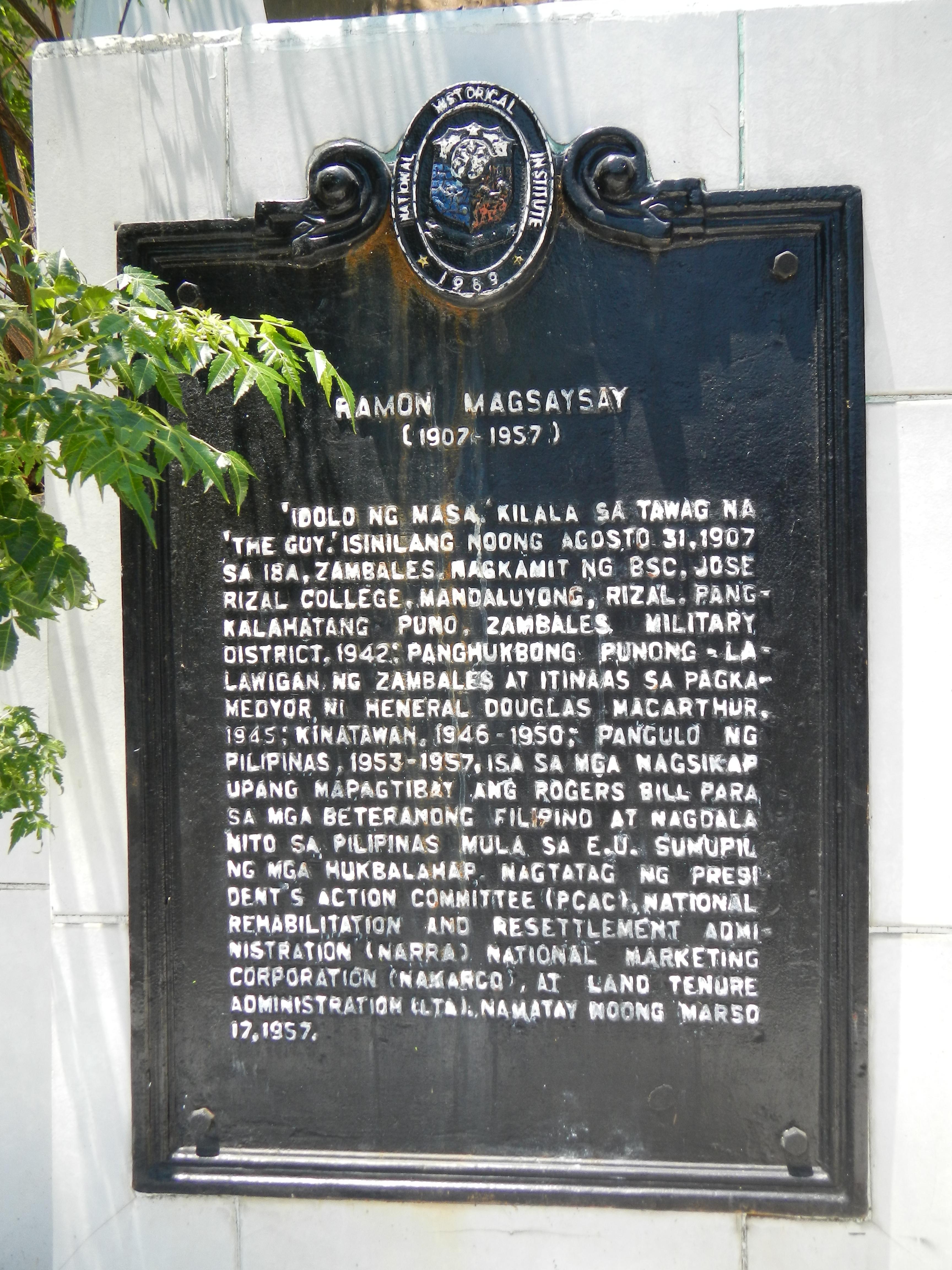 Ramon Magsaysay Historical Marker